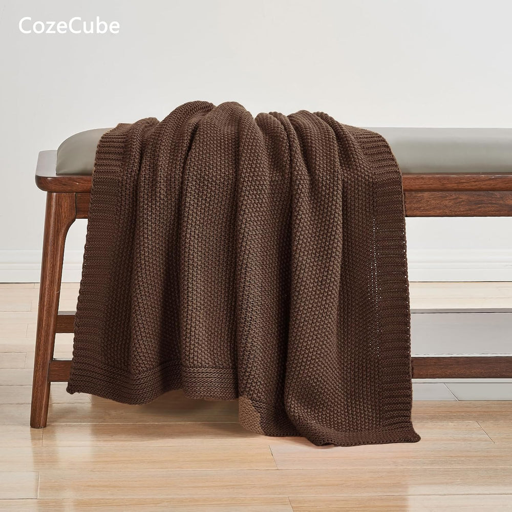 Dark Brown Seed Stitch Throw Blanket 50"x60", Farmhouse Decor
