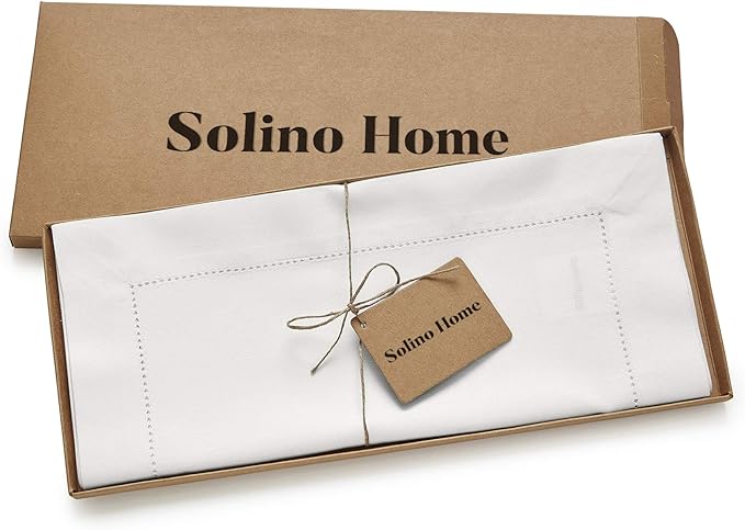 Solino Home Cotton Linen White Table Runner 72 Inches Long - Hemstitch Table ...