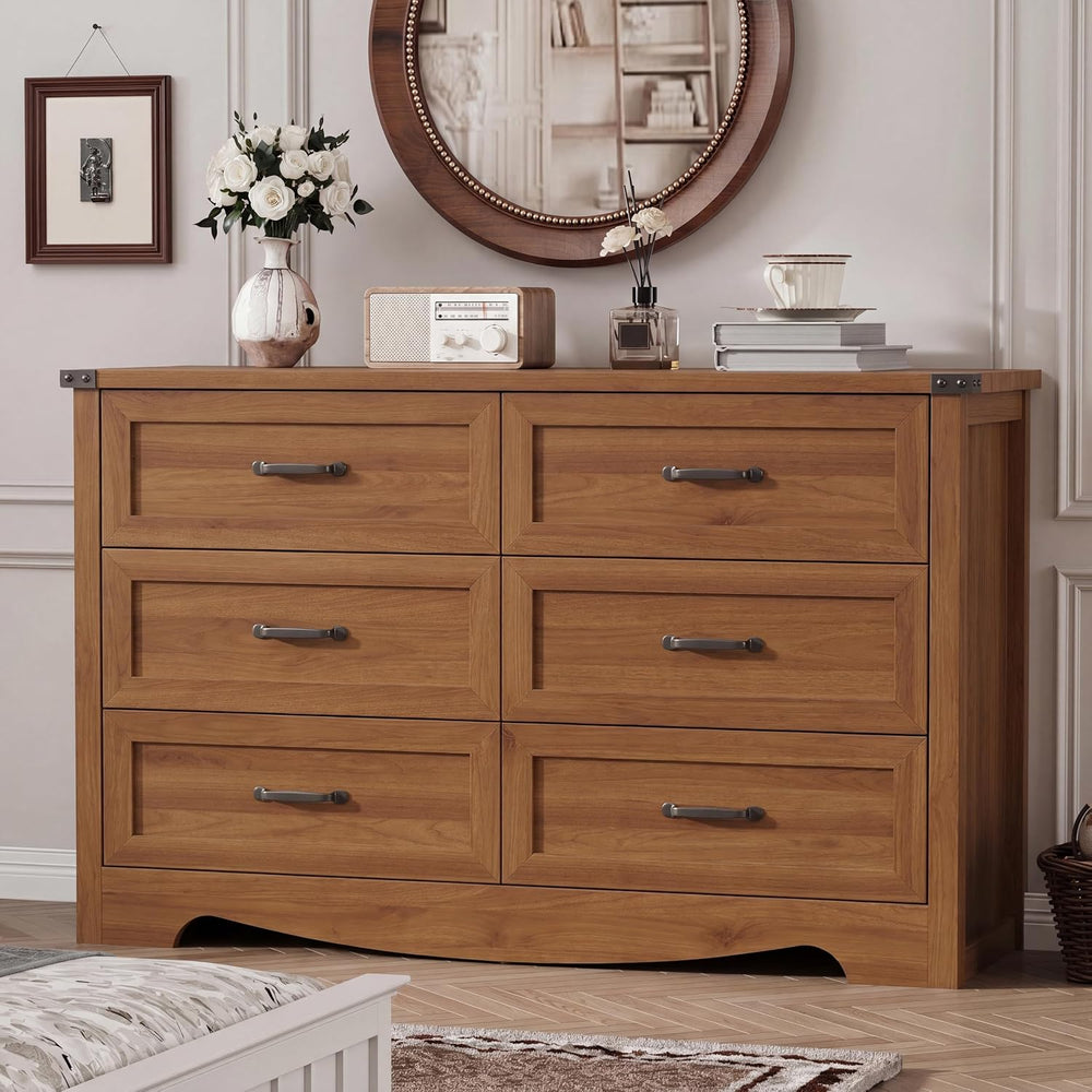 Xixini Dresser for Bedroom with 6 Drawers, 54" Wide Wood Chest of Drawer...