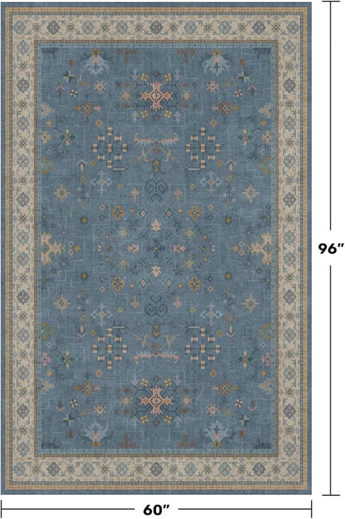 5x8 Rug for Living Room, Boho Eclectic Area Rugs Blue Modern Low-Pile Carpet - Image 2