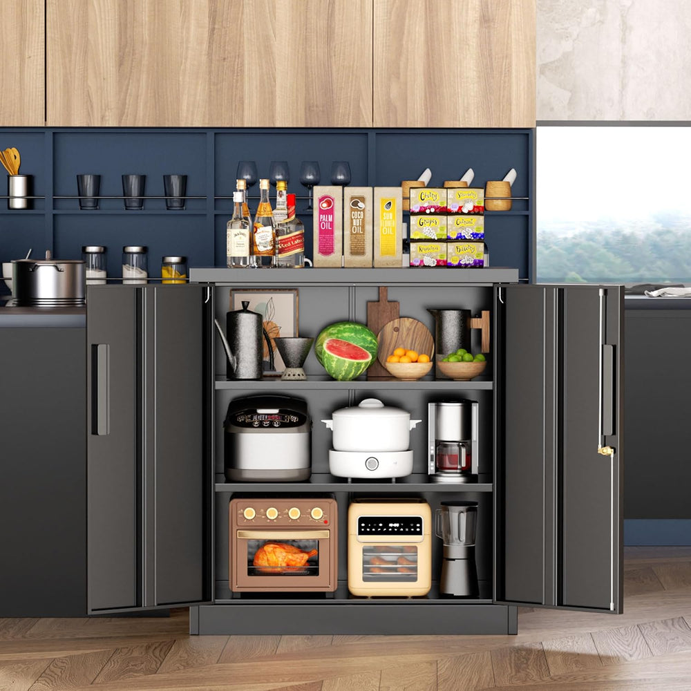 Pataku Metal Storage Cabinet, Garage Cabinet with Doors and Shelves 36" ...