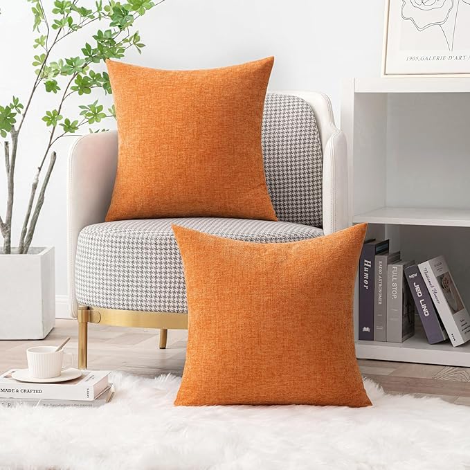 MIULEE Pack of 2 Orange Throw Pillow Covers 20x20 Inch Soft Chenille Pillow - Image 5