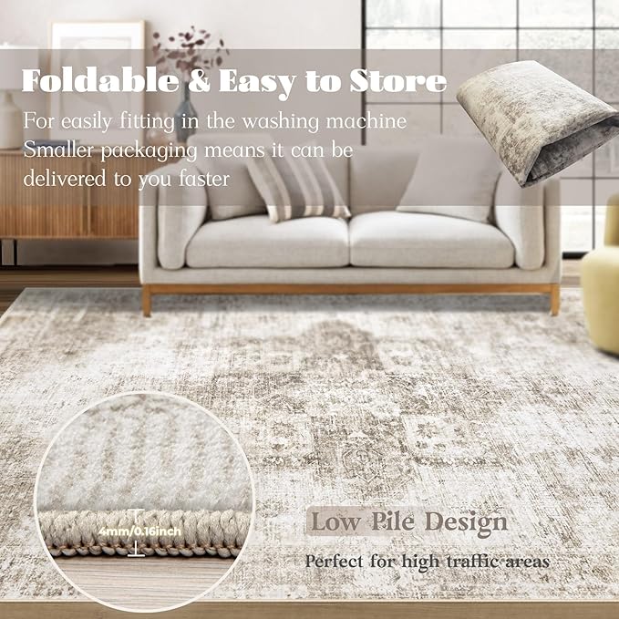 Area Rug 3x5 Washable Rug, Vintage Boho Medallion Entryway Rug Non-Slip Soft - Image 6