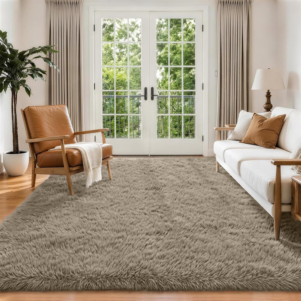 6x9 Area Rugs for Living Room Bedroom,Ultra Soft Fluffy Shag Rug Gray Beige