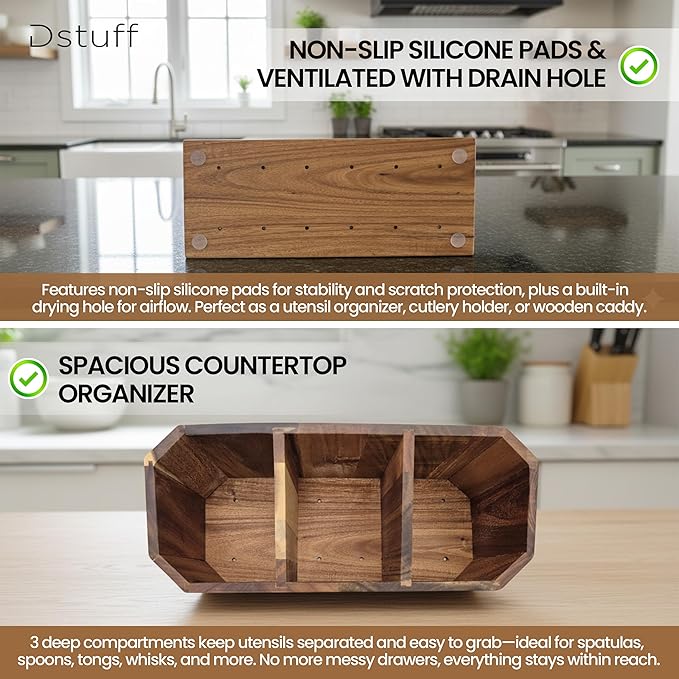 Large Kitchen Utensil Holder for Countertop – Acacia Wood Utensil Organizer - Image 4