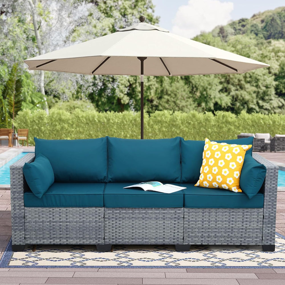 Outdoor Couch 3-seat Patio Sofa Outdoor Furniture Deep Seat High Backrest Pat...