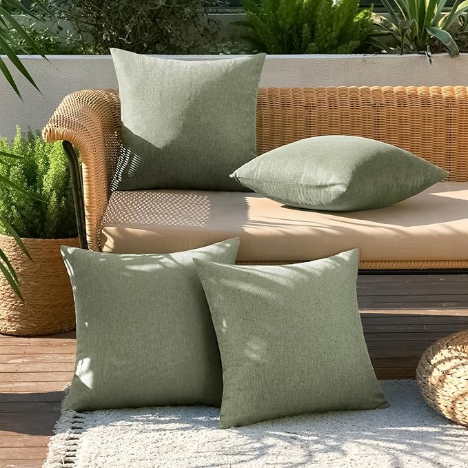 MIULEE Pack of 4 Decorative Outdoor Throw Pillow Covers Linen Waterproof Pillow - Image 3