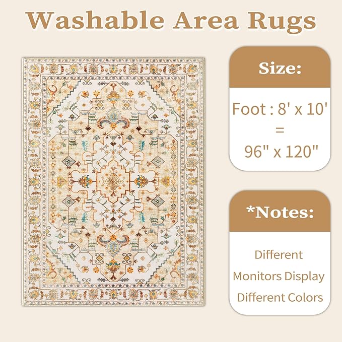 SERISSA Boho Area Rug 8x10 Light Yellow, Washable Large Rugs - Image 6