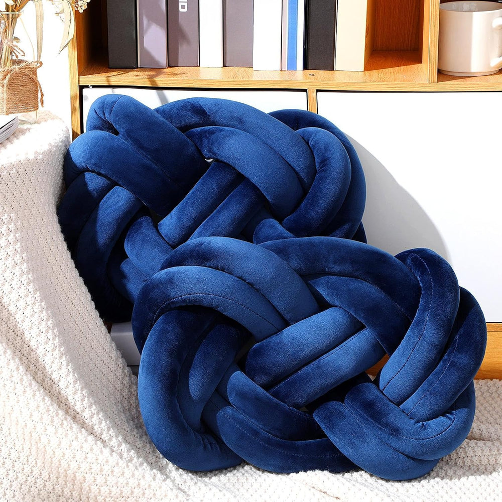 Sintuff 2 Pcs Velvet Knot Pillow Ball Soft Throw Pillow, Navy Blue