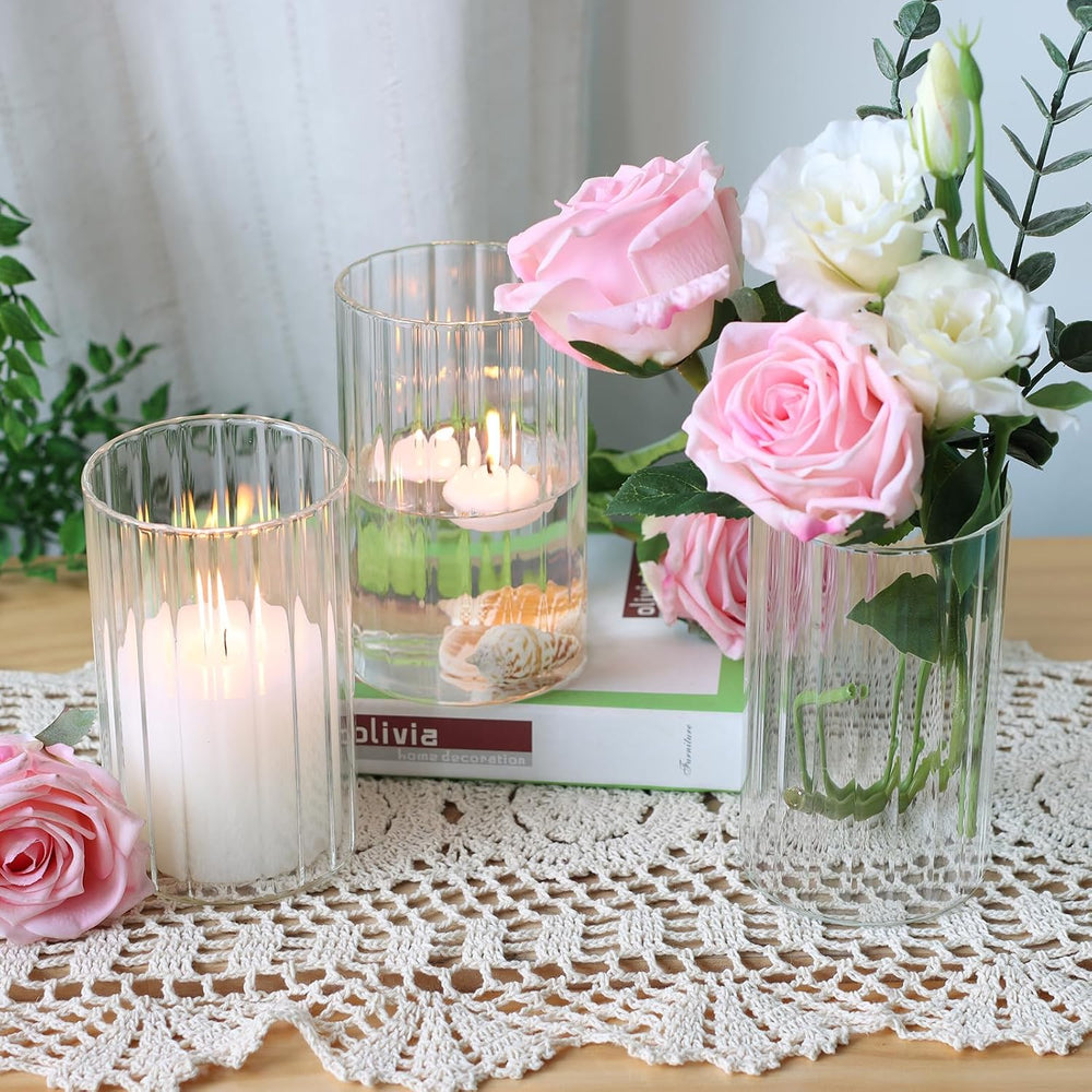 12Pcs Glass Cylinder vases for Centerpieces, 6 Inches Clear Ribbed Bud Vases ...