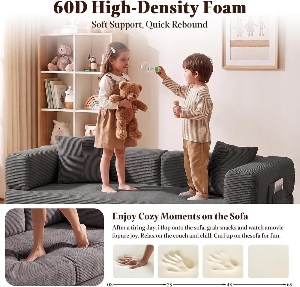 79.5" Convertible Floor Sofa Bed, 5-In-1 Corduroy Futon Couch, No Assembly