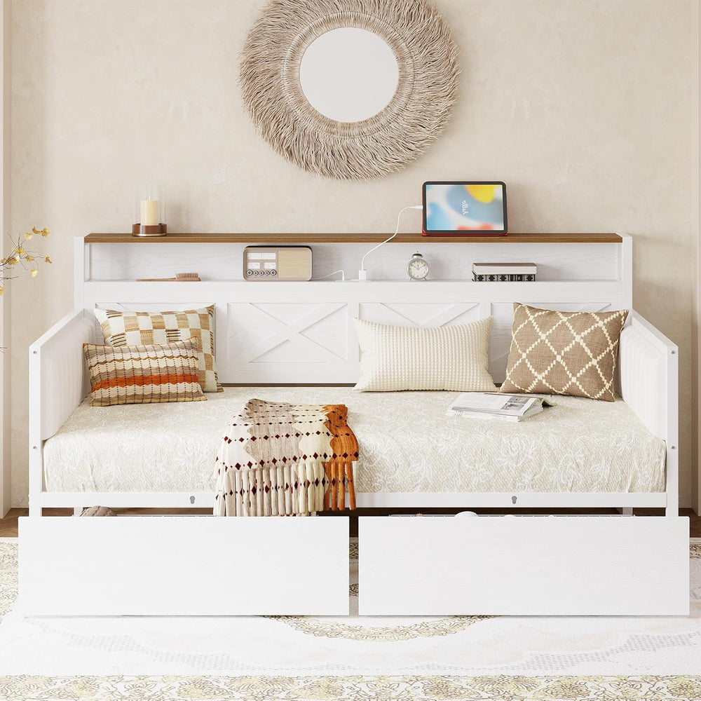 IRONCK Twin Daybed with Storage Drawers, Charging Station, White