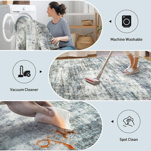 2'6''x8' Runner Rugs Washable Rug: Modern Abstract Hallway Runner Rug Indoor - Image 2