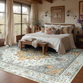 Area Rugs 7'x9' Washable Non-Slip, Floral Vintage Distress Print Pattern by RELEANY