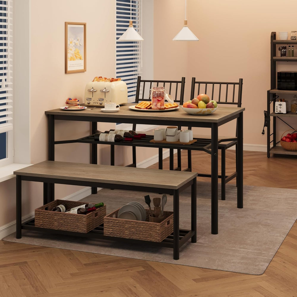 Garvee Dining Table Set for 4 with Bench and Chairs, 4-Piece Kitchen Table Se...