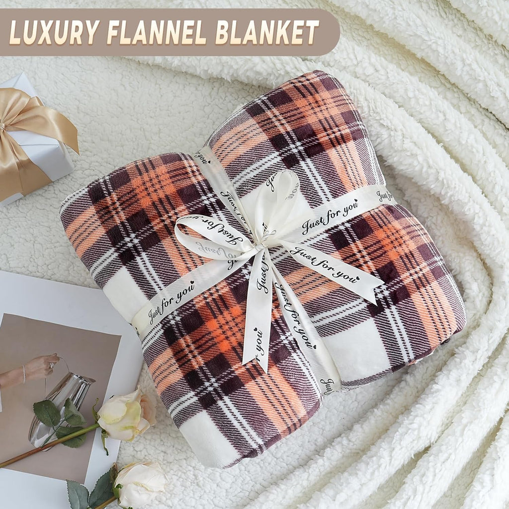 Gracelife Sherpa Fleece Throw Blanket for Couch, Fluffy Plush Warm Fuzzy Blanket for Women and Men, Cozy Thick Soft Twin Blanket for Bed (Orange-2, 80"*90")