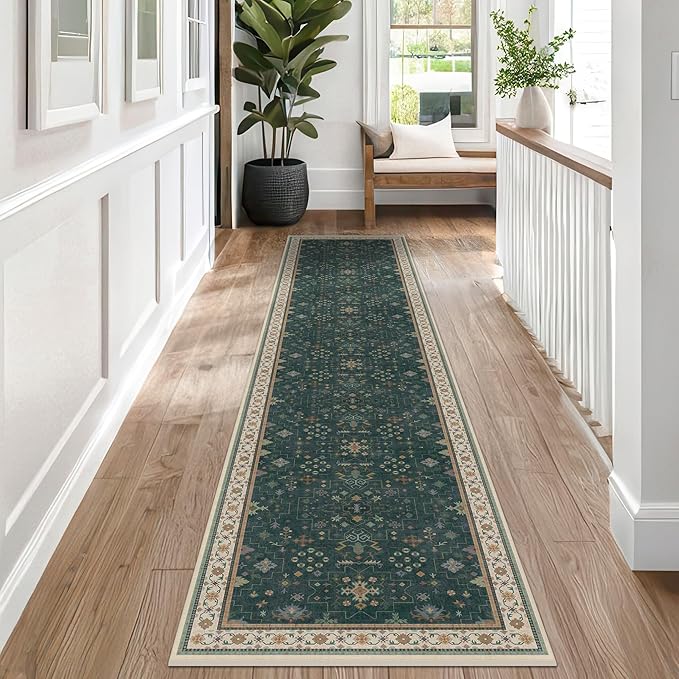 Hazo Haus Vintage Dark Green 2x10 Hallway Runner Rug by HazoHaus