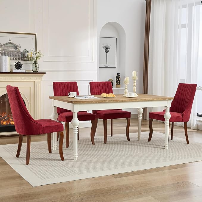 Burgundy Mid Century Dining Chairs Set of 2, Modern Kitchen & Dining Room...