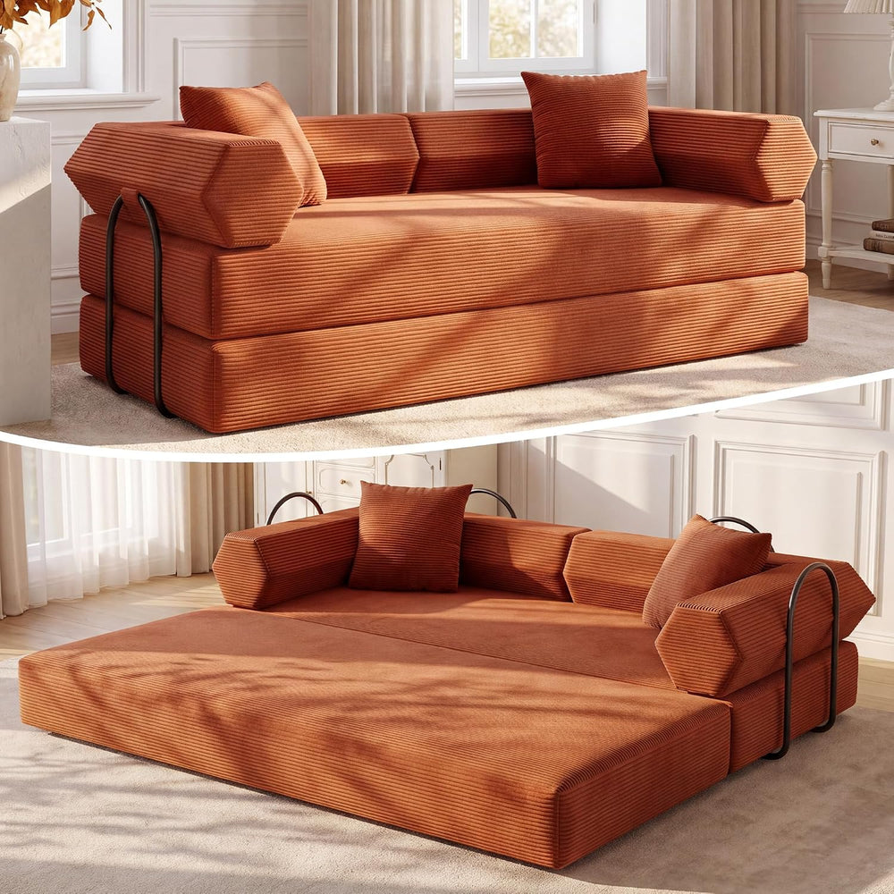 79"Convertible Futon Sofa Bed, Boneless Couch for Living Room | Clay Orange