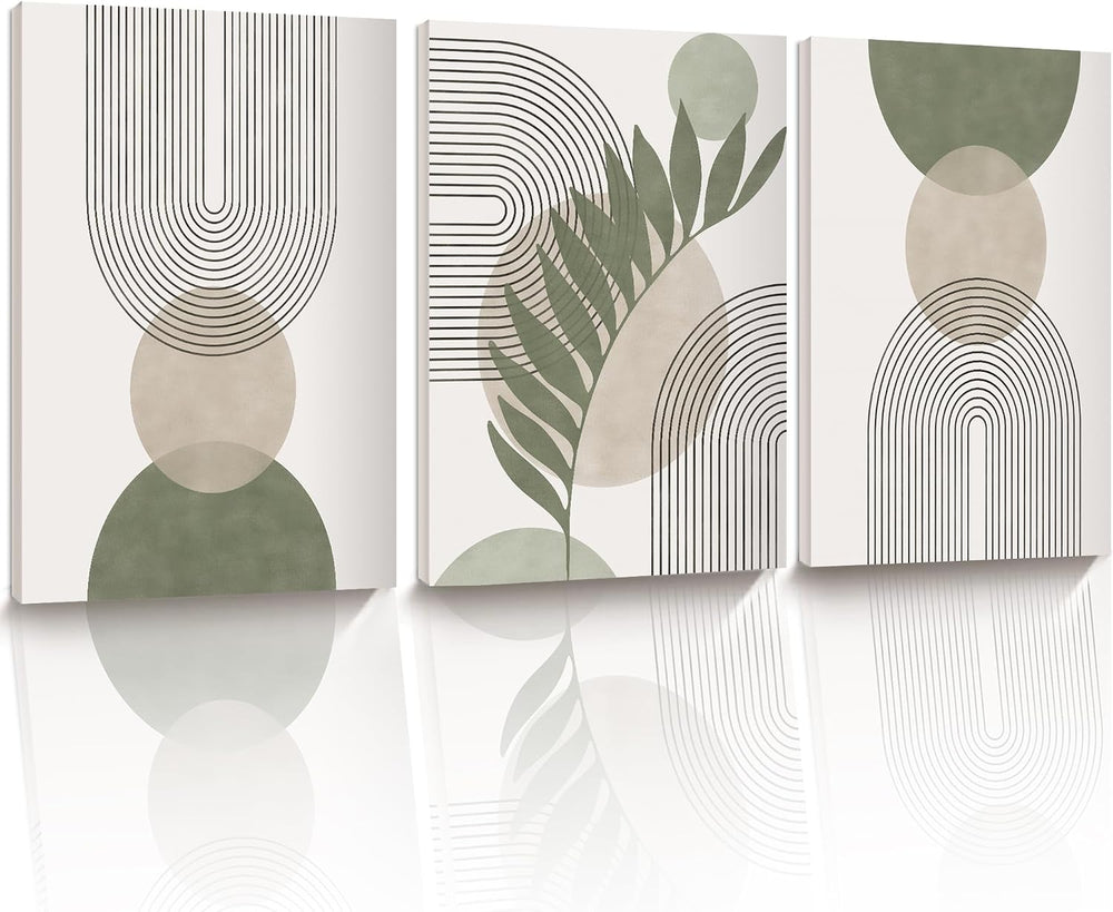 30x40CM Sage Green Boho Wall Art,Framed Canvas Bathroom Wall Art Pictures, Mi...