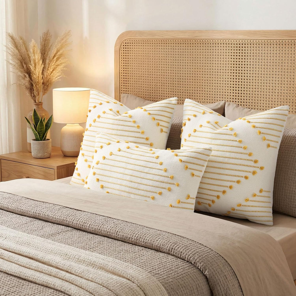 Mecatny Boho Outdoor Throw Pillow Covers 20x20 Set of 2 Yellow & White