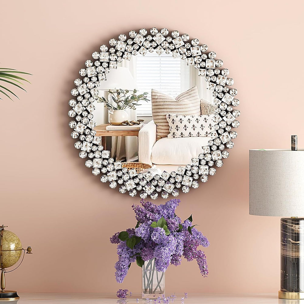 SHYFOY 18" Round Mirrors for Wall Decor, Crystal Decorative Mirrors