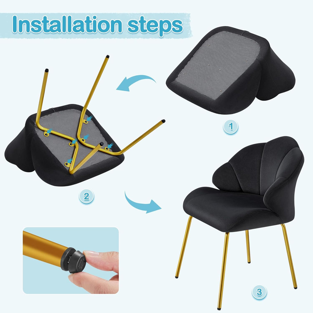 Yaheetech Flower Shape Vanity Chair with Petal Armrests, Black | Velvet Makeu...