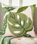 Embroidered Throw Pillow Cover - 18x18 Decorative Pillow Cover with Zipper Aesthetic Cute Design Boho Spring Summer Throw Pillowcase for Living Room Couch Sofa Bed, Monstera Leaves