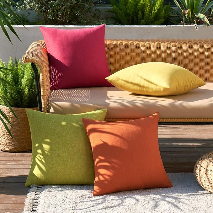MIULEE Pack of 4 Decorative Outdoor Throw Pillow Covers Linen Waterproof Pillow - Image 3