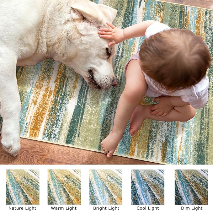 Lansny Modern Abstract 5x7 Machine Washable Area Rug Non-Slip Soft Bedroom - Image 3