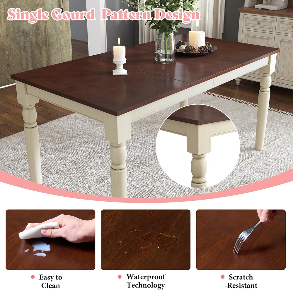 AMERLIFE 6-Piece Farmhouse Dining Table Set for 6-7, 60" Solid Wood Kitc...