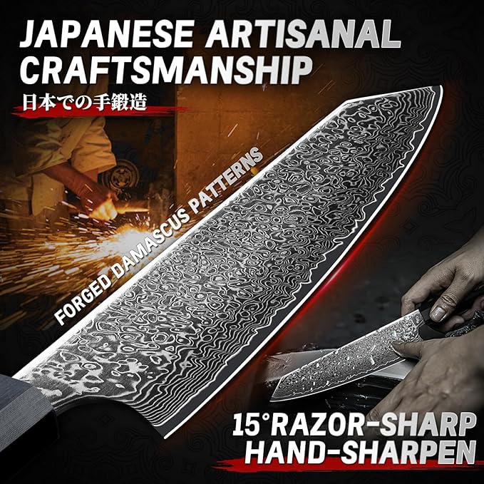 TIVOLI Damascus Japanese Kiritsuke Knife 8 inch, Hand Forged 67 Layers Damascus