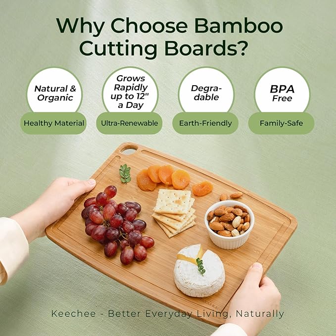 Keechee Dishwasher Safe Bamboo Cutting Board, Lightweight & Durable Wood - Image 6