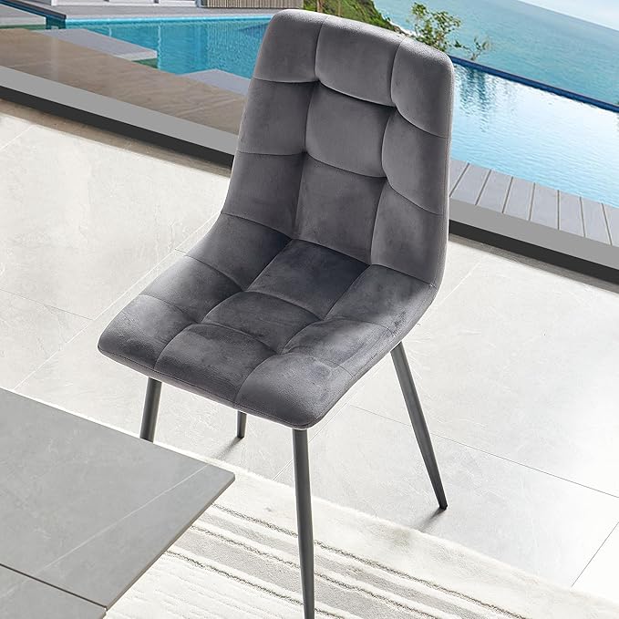 NORDICANA Grey Velvet Dining Chairs Set of 4, Upholstered Tufted Kitchen Chai...