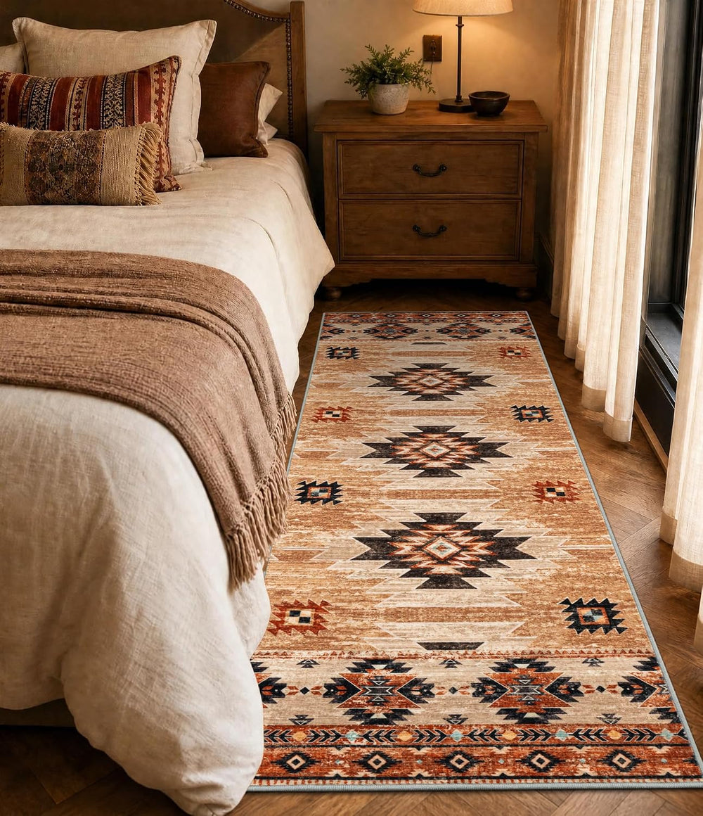 YIHOUSE 2‘x6' Washable Western Aztec Hallway Runner Rug, Terracotta