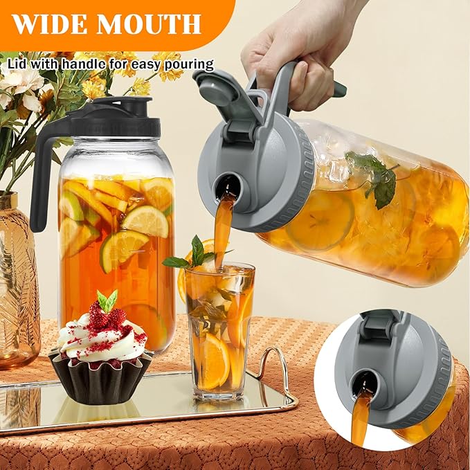 2 Pack Glass Pitchers with Lid, 64 oz Sun Tea Pitcher, Half Gallon Mason Jar - Image 4