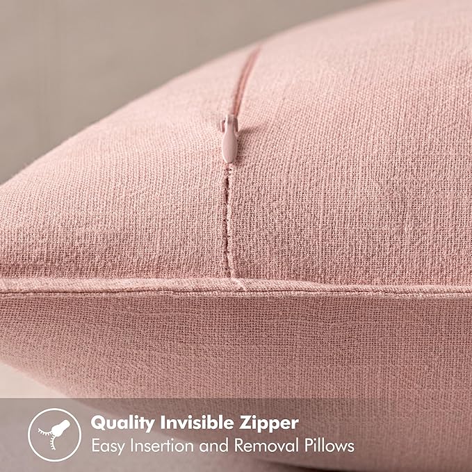 MIULEE Decorative Linen Pillow Covers 20x20 Inch Pink ​Boho Farmhouse​ ​Neutral - Image 3