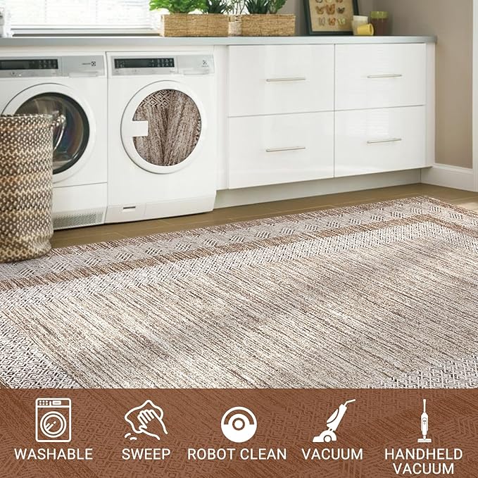 GarveeHome 8x10 Large Washable Area Rug Modern Bordered Rug Distressed - Image 6