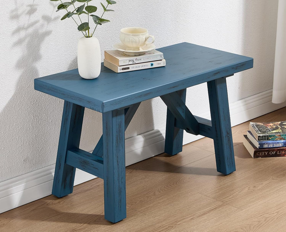 chairus Farmhouse Solid Wood Bench, 30" Entryway Bench Seat Rustic Narro...