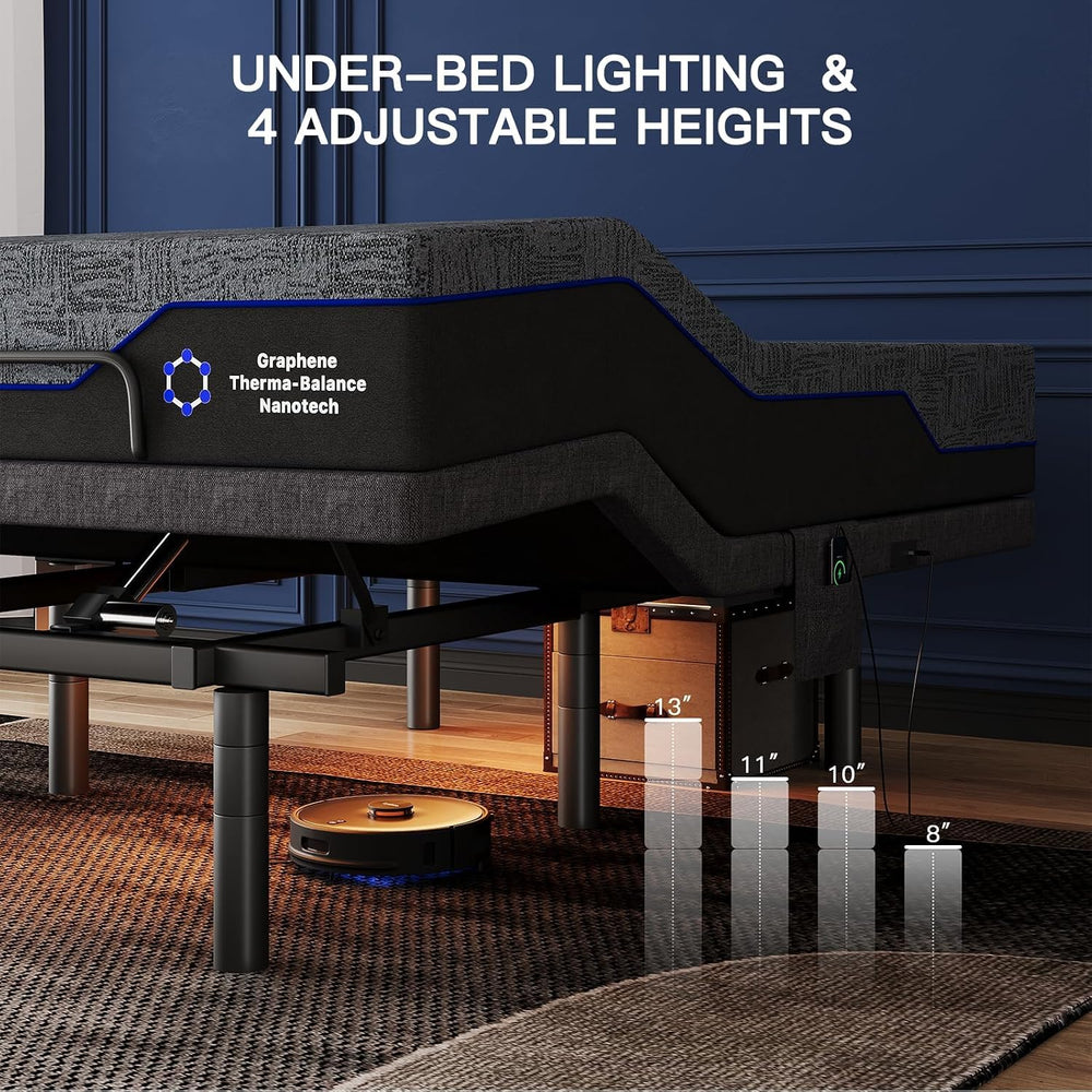 Pipishell Adjustable Bed Frame Full with Massage and 12'' Mattress Set