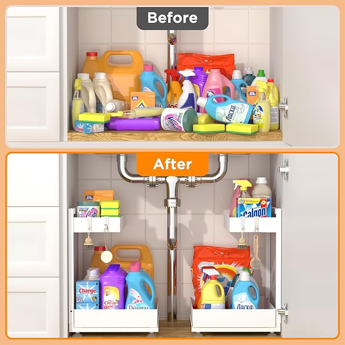 TATAANTY Under Sink Organizer 2 Pack, 2 Tier Metal Under the Sink Storage - Image 2