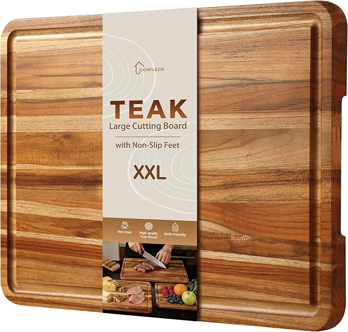 XXLarge Teak Cutting Board Non Toxic Wood Chopping Board Wooden Bamboo by Conflech