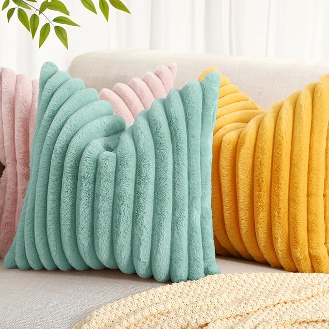 decorUhome Summer Cozy Faux Fur Throw Pillow Covers 18x18 Set of 2 Decorative - Image 6