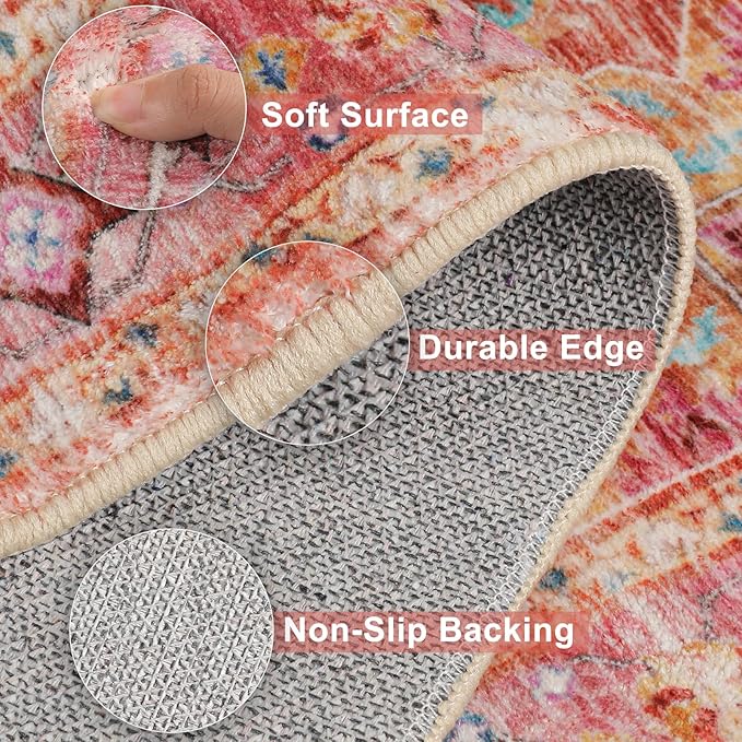 Yamaziot Washable Area Rug, 2x3 Small Entryway Rug Non-Slip Boho Vintage Rug - Image 3