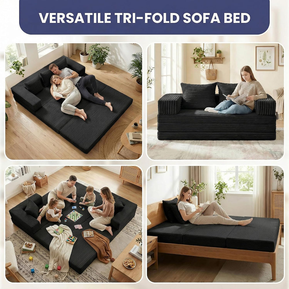 Convertible Sofa Bed, 4-in-1 Boneless Loveseat with Removable Armrests Backre...