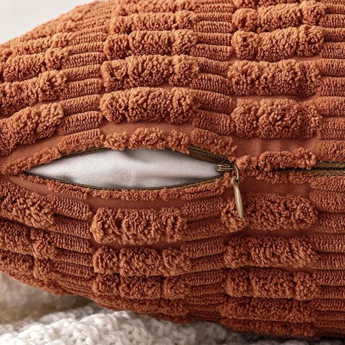 MIULEE Pack of 2 Dark Rust Corduroy Decorative Pillow Covers 20x20 Inch Soft - Image 5