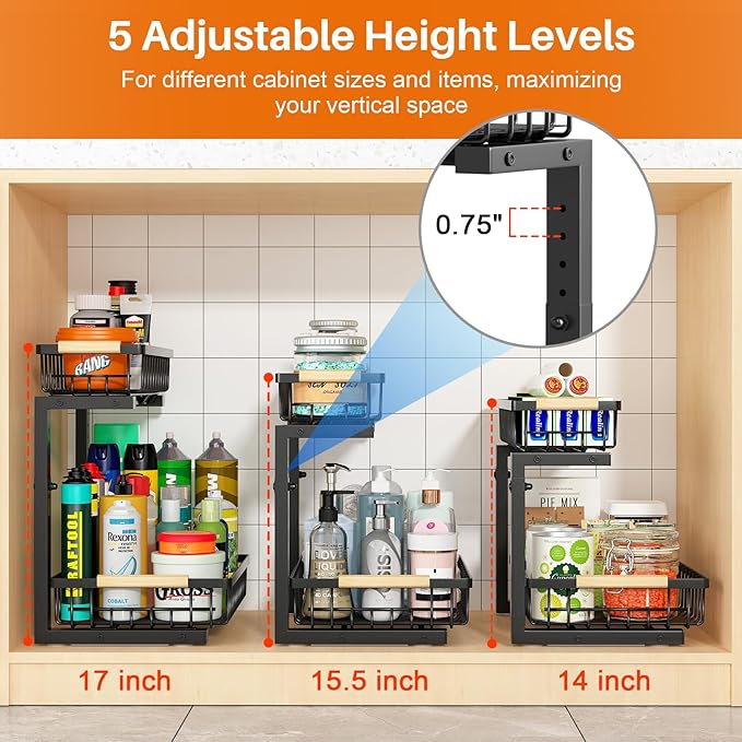 REALINN Under Sink Organizer, Height Adjustable Under Sink Organizers and - Image 3