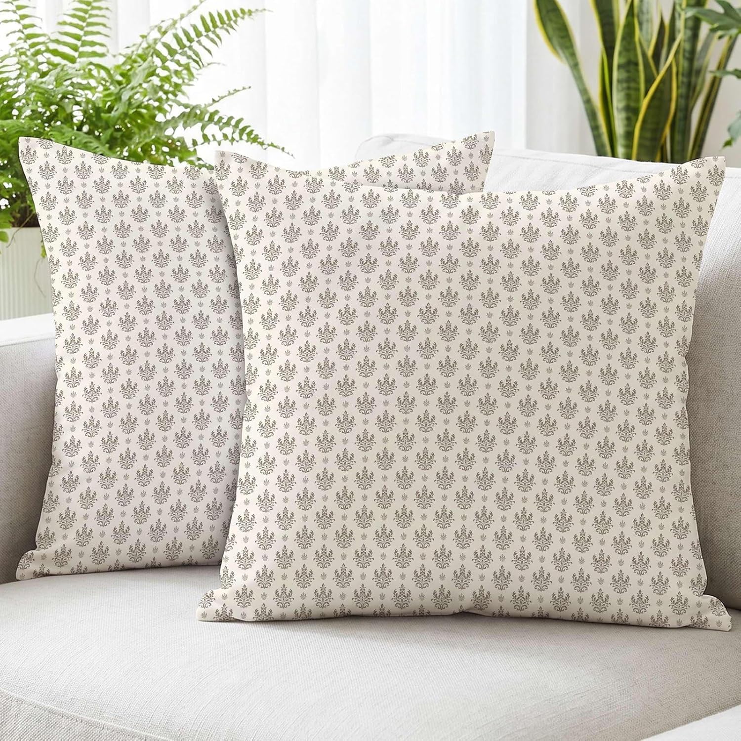 Hexagram Floral Pillow Covers 18x18, Vintage Taupe Throw Pillow Covers | Light Taupe, Set of 2, Farmhouse Neutral Decorative for Couch Pillows, Home Decor, Living Room, Bedroom, No Insert
