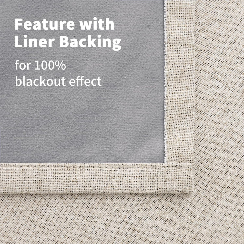 YoungsTex Beige Linen Blackout Curtains 72 Inches Long for Bedroom 2 Panels