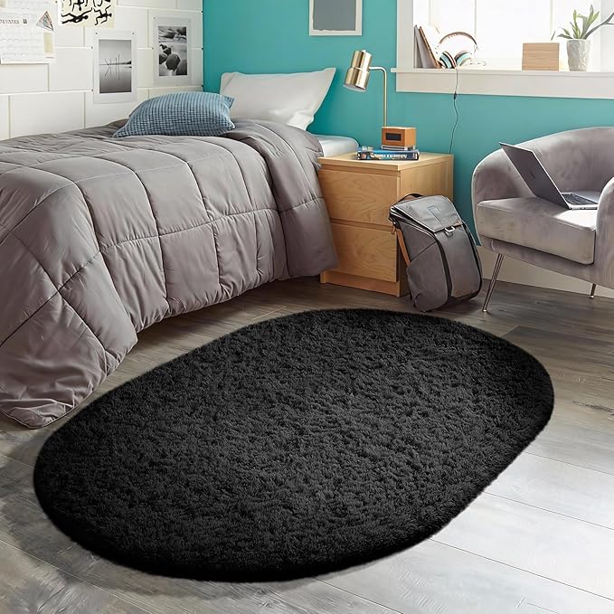 Ophanie 3x5 Oval Black Rugs for College Dorm, Bedroom Small Area Rug, Non-Slip - Image 6